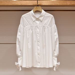 洋气减龄上衣冬卓雅2024新款蝴蝶结翻领宽松休闲气质白色女士衬衫