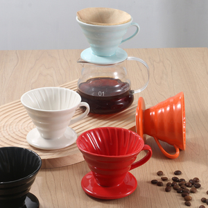 陶瓷锥形手冲咖啡过滤杯螺璇纹滴漏式过滤器1-2杯 2-4杯 咖啡器具