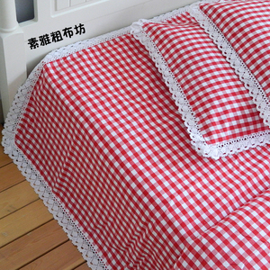 纯棉老粗布花边床单单件床品三件套