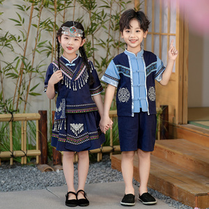 三月三壮族民族服装男女大小儿童小学生合唱六一表演服中国风班服