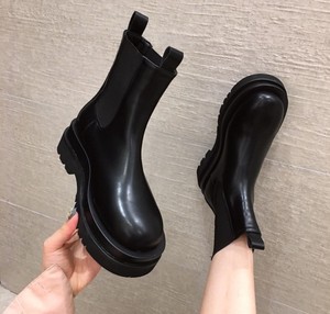 欧韩范秋冬新款英伦时装靴黑色切尔西靴女粗跟瘦瘦靴厚底短靴子