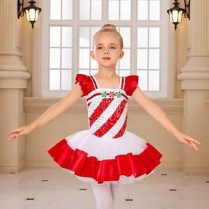 女童圣诞节裙子儿童芭蕾舞裙拉拉队演出服红色舞蹈服tutu裙1173