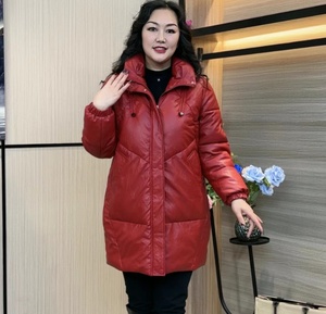 中长款大码PU皮棉服女2024冬季新款棉袄妈妈装气质显瘦加厚棉衣