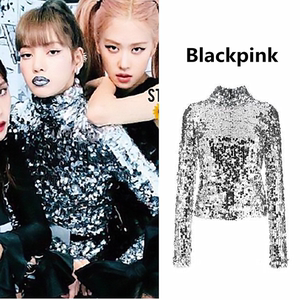 blackpink lisa金泰妍同款亮片长袖T恤舞台表演服打歌服演出上衣