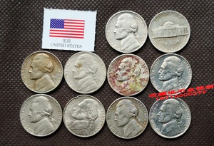 收藏美国硬币钱币10枚批价杰斐逊5美分美元5分美金美圆纪念币T75F
