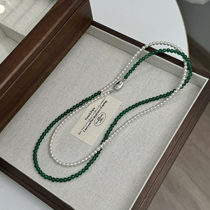 【沐琪珠宝】s925纯银法式高级感中古风施家珍珠绿玛瑙拼色项链