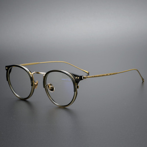 圆款复古文艺中金眼镜架超轻潮流眼镜男个性凹造型潮人近视眼镜框