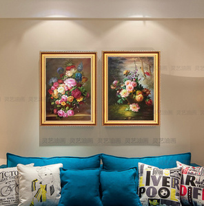 欧式纯手绘装饰画客厅玄关餐厅卧室挂画古典花卉油画竖幅有框画
