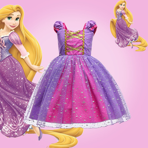 女童连衣裙夏季新款洋气儿童冰雪奇缘生日礼服紫色长发公主蓬蓬裙