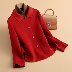 红色双面羊绒大衣女短款2023秋季新款小个子韩版显瘦羊毛呢子外套