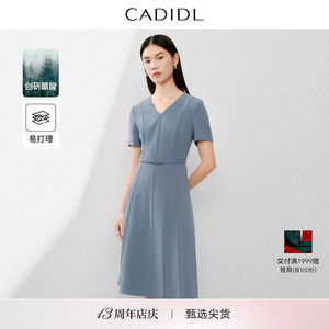 CADIDL卡迪黛尔醋酸V领连衣裙女2024夏装新款高级感通勤时尚A字裙