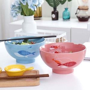 面碗陶瓷大号情侣7英寸泡面碗创意家用可放筷子幸运萌鱼粉蓝色碗