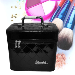 高端化妆包简单手提化妆品收纳包纯色化妆收纳盒格子便携小化妆箱