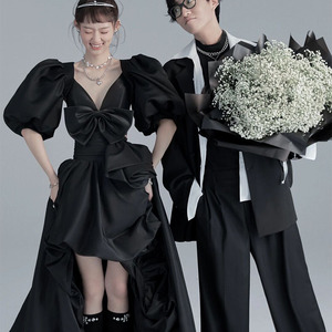新款婚纱黑色礼服仙女连衣裙赫本风森系法式复古影楼拍照主题服装