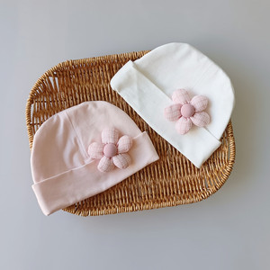 新生婴儿秋冬春可爱花朵胎帽女童宝宝套头柔软纯棉针织保暖双层帽