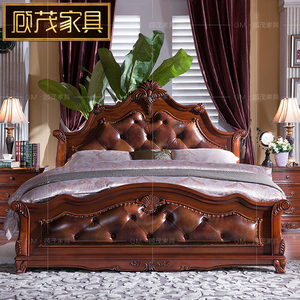 美式1.8米双人大床 欧式雕花床仿古床 特价实木床现货真皮公主床