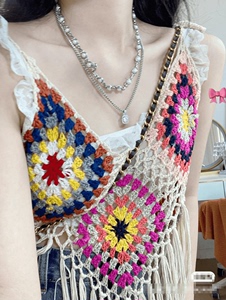 民族风波西米亚中长款手工编织针织吊带流苏丽江度假旅拍罩衫女装