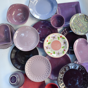 紫色系 陶瓷彩色盘子餐具菜盘平盘粥碗汤碗家用北欧西餐盘瑕疵品