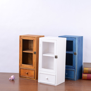 zakka收纳柜木色桌面收纳木盒 带玻璃门木质展示小木柜首饰抽屉盒