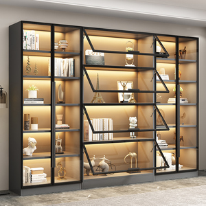 定制书柜防尘书架一体组合整墙带玻璃门轻奢现代简约客厅展示酒柜