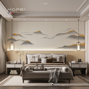 新中式电视背景墙纸水墨大气山水画壁布客厅沙发墙布卧室硬包壁纸