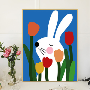 diy数字油画小兔子儿童手工填充填色油彩画手绘涂色卡通丙烯画画