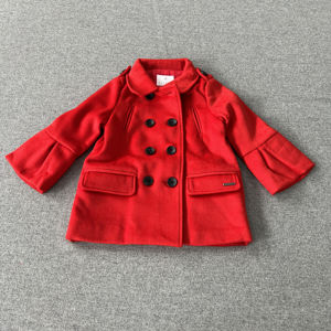 ELLEKIDS女童冬季正红色羊毛儿童休闲时尚铺棉混纺大衣过年外套