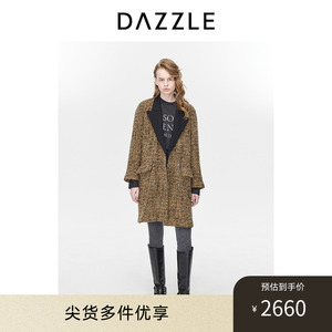 DAZZLE地素 毛呢外套2023冬新款女装优雅率性绵羊毛粗花呢长大衣