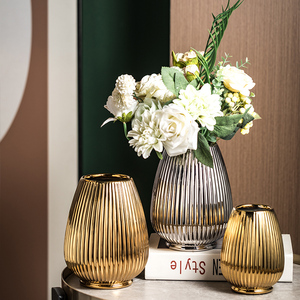 金色陶瓷花瓶家居摆件民宿装饰品客厅插花轻奢欧美现代银色高级感