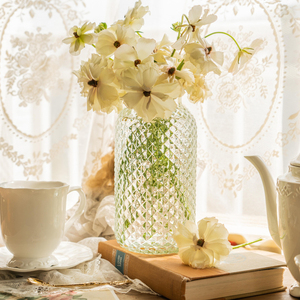 北欧简约菠萝纹浮雕玻璃水培干鲜花居家花瓶水波纹水养办公室花器
