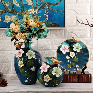 陶瓷花瓶摆件客厅插花欧式奢华创意摆设三件套家居装饰品美式花器