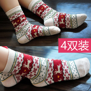 4双装羊毛袜 女式加厚秋冬 女可爱羊毛兔毛袜保暖 冬季羊毛袜子冬