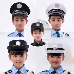 儿童警察帽幼儿园舞台表演帽男女童小交警大檐帽中小学生演出帽子