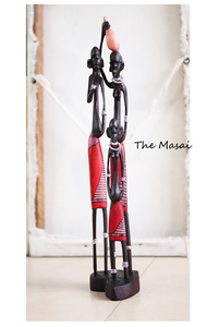 一家三口 非洲彩人 马赛人勇士纯手工木雕 肯尼亚 Masai  family