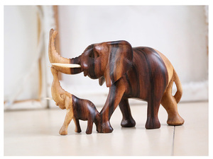 大象母子 肯尼亚 非洲进口纯手工 木雕摆件 一物一拍