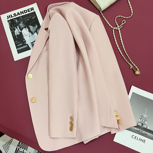 裸粉色金属扣西装外套女2024春季新款韩版气质休闲高级感时尚西服