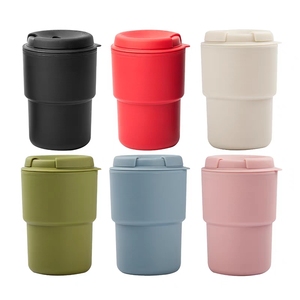 现货塑料杯日韩双层隔热吸管直饮两用咖啡杯（可定制logo）350ML