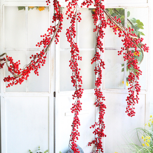 发财果红浆果藤条室内造景垂吊挂壁花艺缠绕装饰婚庆圣诞场景布置