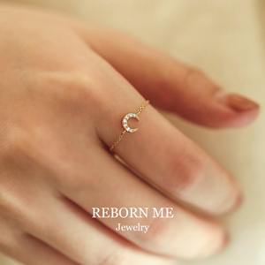 18K金钻石月亮链条戒指软戒指女时尚个性ins潮小众设计感rebornme