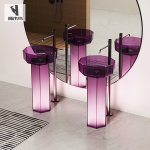 落地式紫色透明树脂阳台户外洗手洗脸盆洗漱台浴室柜卫浴柜立柱盆