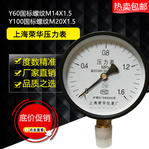 上海荣华仪表 压力表 蒸汽水压气压表Y100 Y60 铜表弯缓冲管 径向