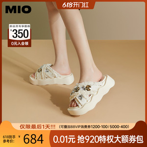 【乐梦之旅】MIO米奥2024年夏季高跟拖鞋钻饰波浪毛毛拖一字拖女