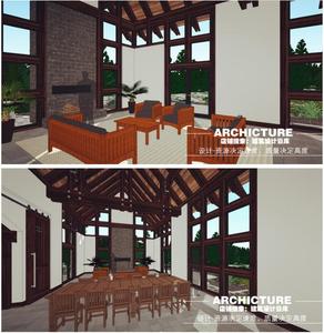 旧厂房改造/会所活动中心/坡屋顶/木结构组合建筑室内设计/su模型