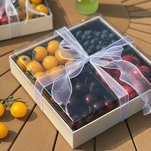 高端鲜果捞包装卡木龙木质果盘一次性透明包装果切网红水果打包盒