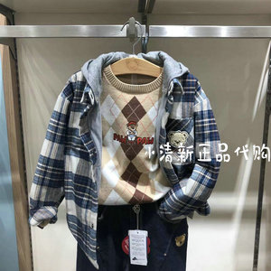 棉服Pawinpaw儿童装男正品24春加绒格子外套PCJPE1111Q JPD4V11M