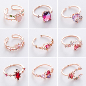 韩版新款多款微镶水晶锆石戒指甜美ins法式优雅花朵指环网红饰品