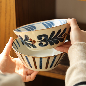 日本进口美浓烧手绘复古陶瓷餐具日式米饭碗拉面碗深菜盘5寸汤碗