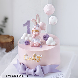 新款宝宝兔闺蜜兔创意网红蛋糕装饰摆件 闺咪兔儿童学生礼物树脂
