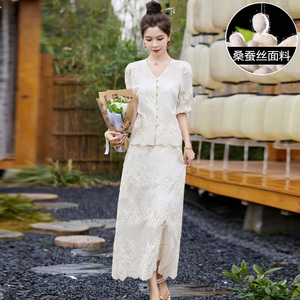 新中式国风真丝连衣裙子夏季2024新款国际大牌改良旗袍两件套裙装