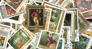 西洋名画邮票100枚不同 信销盖销 随机发货 外国邮票 手账素材